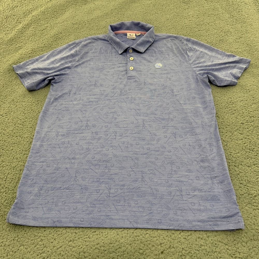 Puma Golf Arnold Palmer Polo Shirt Mens Medium Blue Tonal Print Umbrella